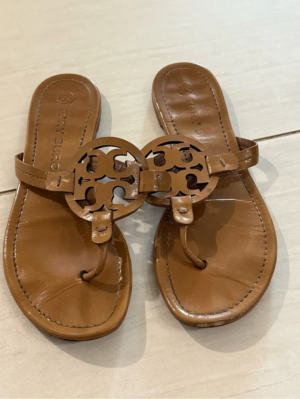 Tory Burch Tan Miller Cutout Thong Sandals